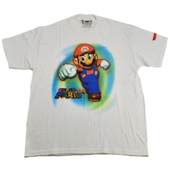 VTG 90s Lee Nintendo SUPER MARIO 64 New Graphic T shirt Adult L White Cotton USA
